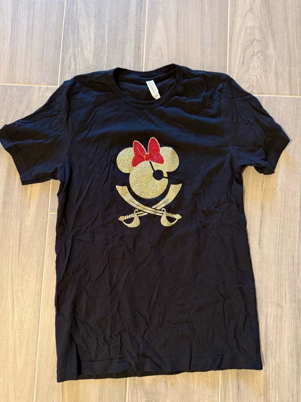 Disney Cruise Pirate Night Black Tee with Gold Glitter Minnie